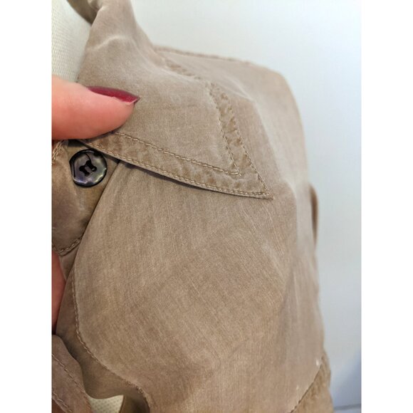 Vintage 80s Bloor & Yonge Pure Silk Blouse Long Sleeve Beige Utility Western L - Picture 5 of 9